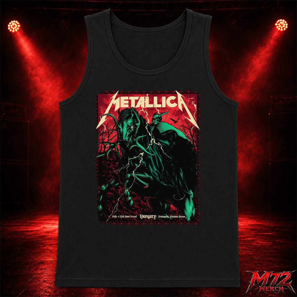 Metallica World Tour M72 June 11 & 13 2026 Budapest Hungary Puskás Aréna Horseman Lightning Tank top